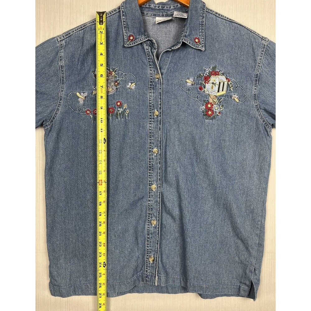Bobbie Brooks Denim Shirt Womens 14W Blue Embroidered Button Down Cottagecore - Picture 11 of 11